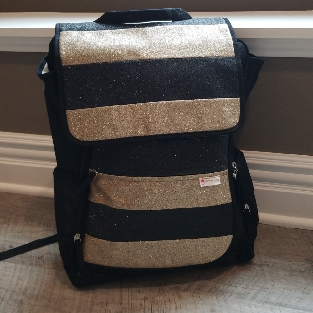 Black & Gold Glitter Diaper Bag Backpack